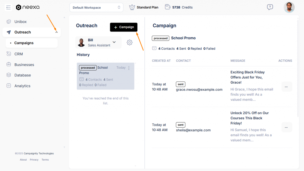 Create Campaign in Neexa Outreach
