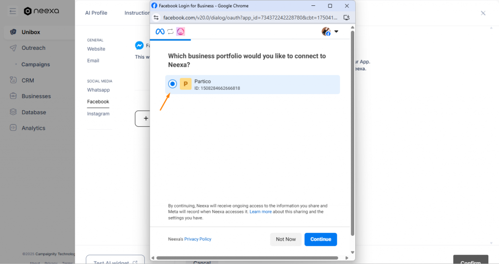 Neexa Facebook Integration