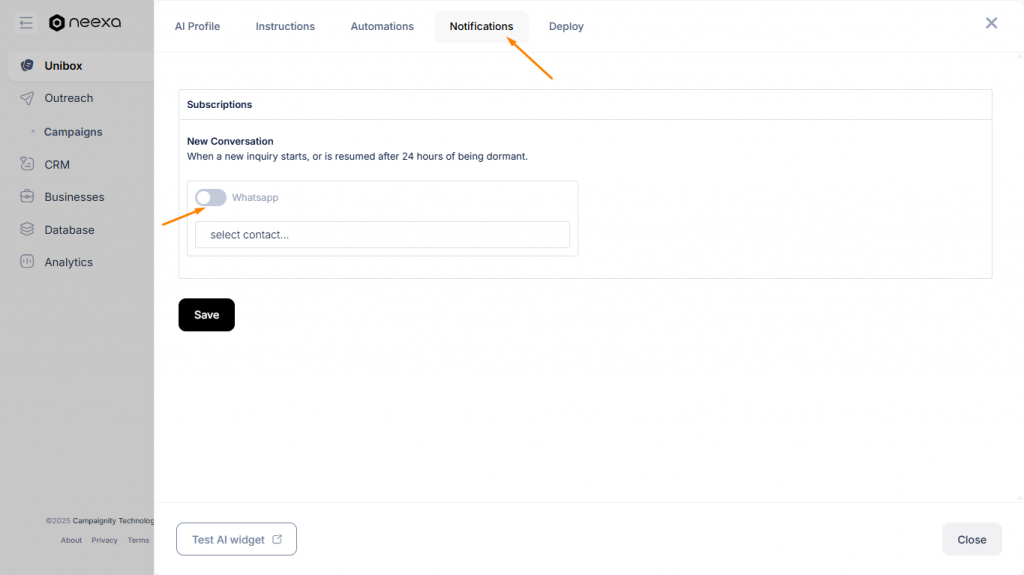 Enabling Neexa WhatsApp Notifications