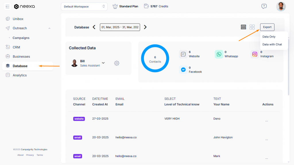 How to export data in Neexa
