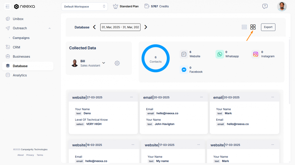 Grid view in Neexa database