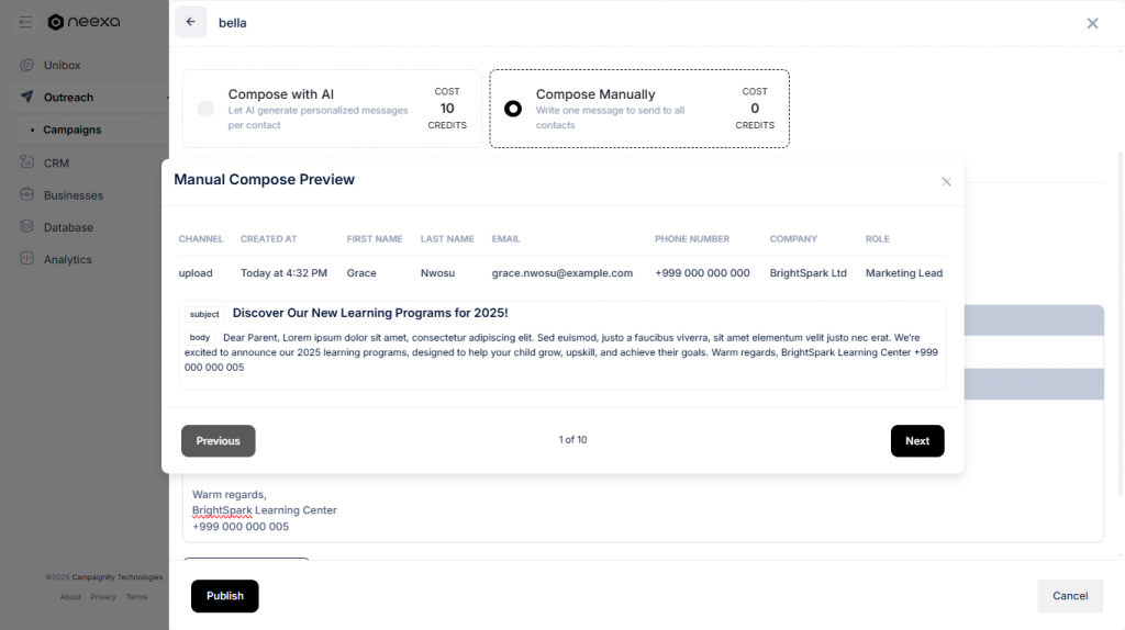 compose manually preview