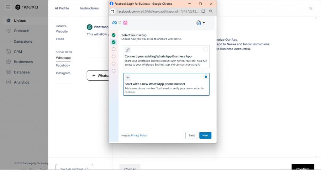 How to connect WhatsApp business account to Neexa