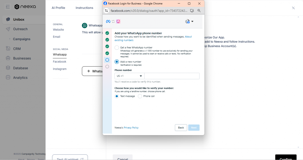 How to connect WhatsApp business account to Neexa
