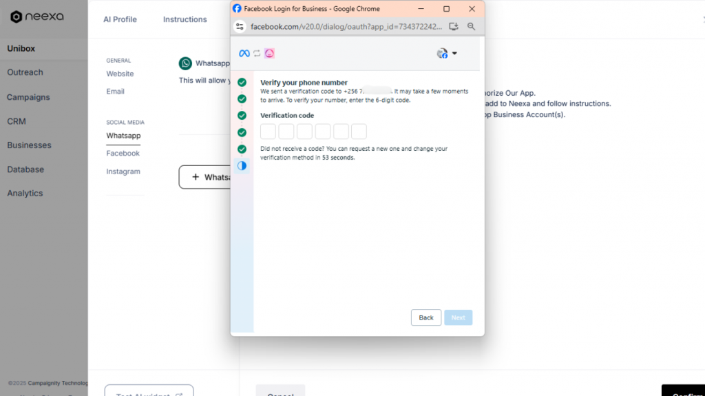 How to connect WhatsApp business account to Neexa