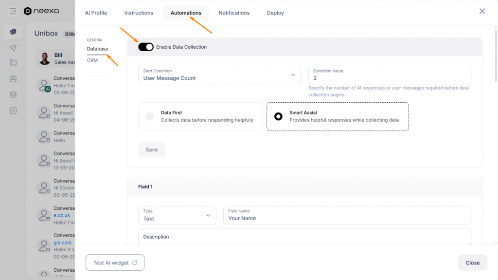 How to enable data collection in Neexa