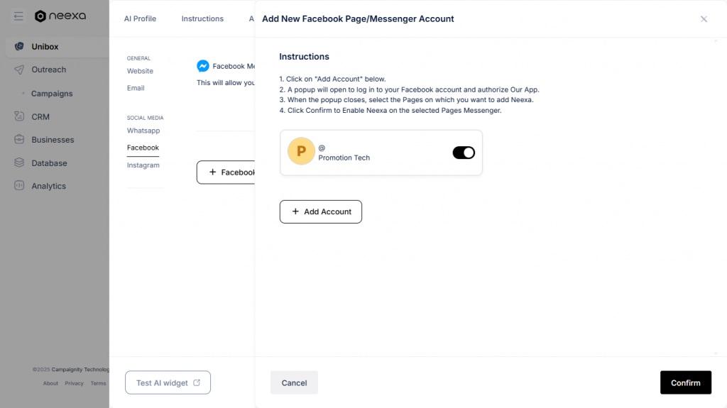 Neexa Facebook Integration