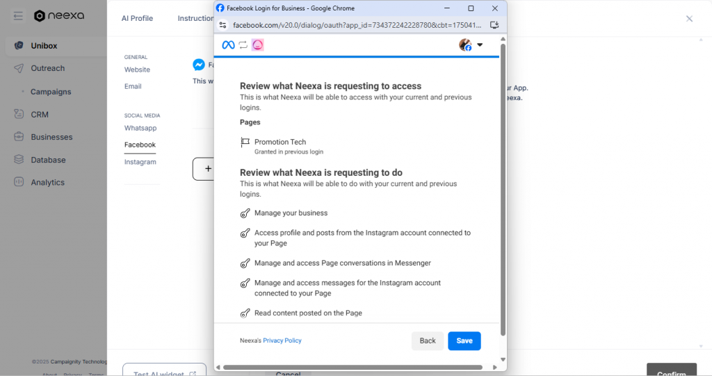 Neexa Facebook Integration