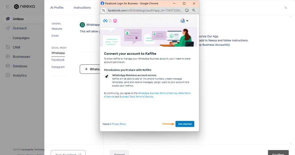 How to connect WhatsApp business account to Neexa