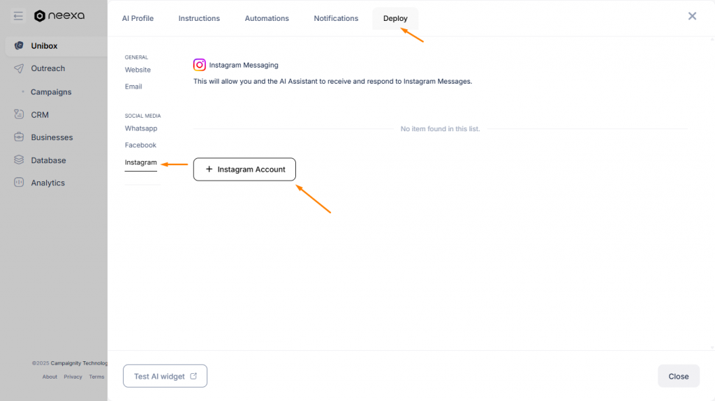 Connecting Instagram to Neexa