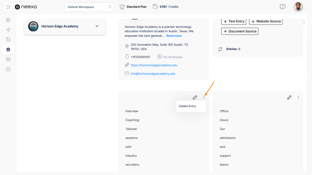 Deleting Neexa Business Entries