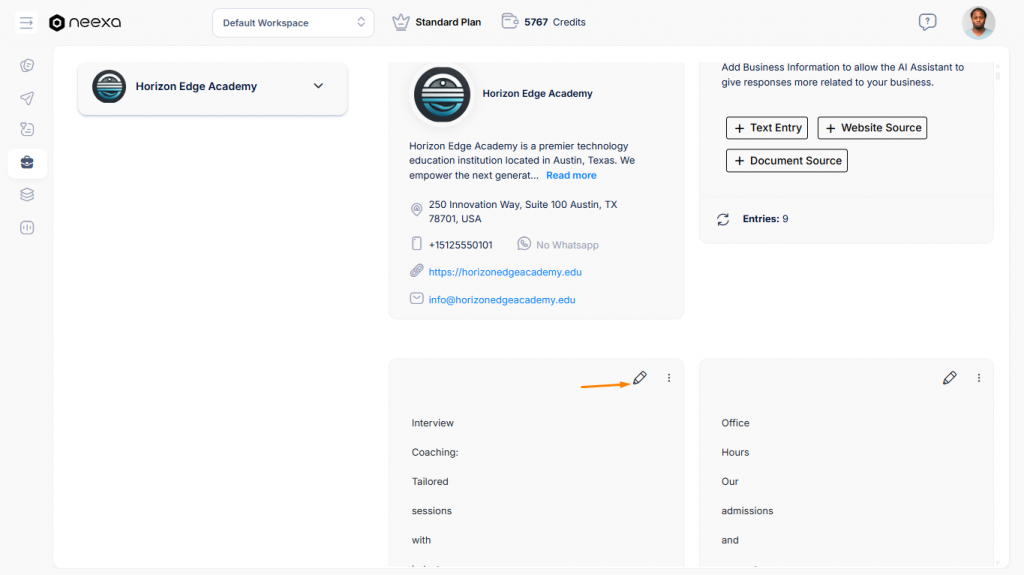 Editing Neexa Business Entries