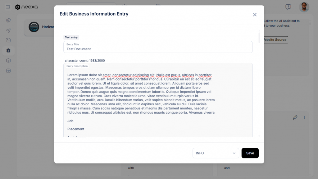 Editing Neexa Business Information