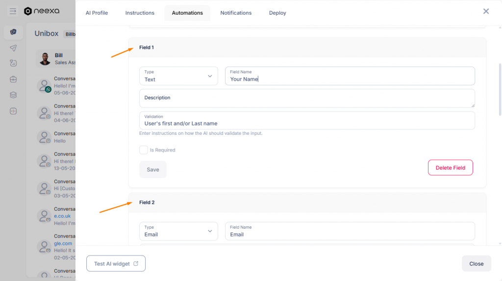 adding data collection fields in Neexa