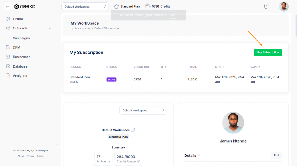Paying neexa subscription 