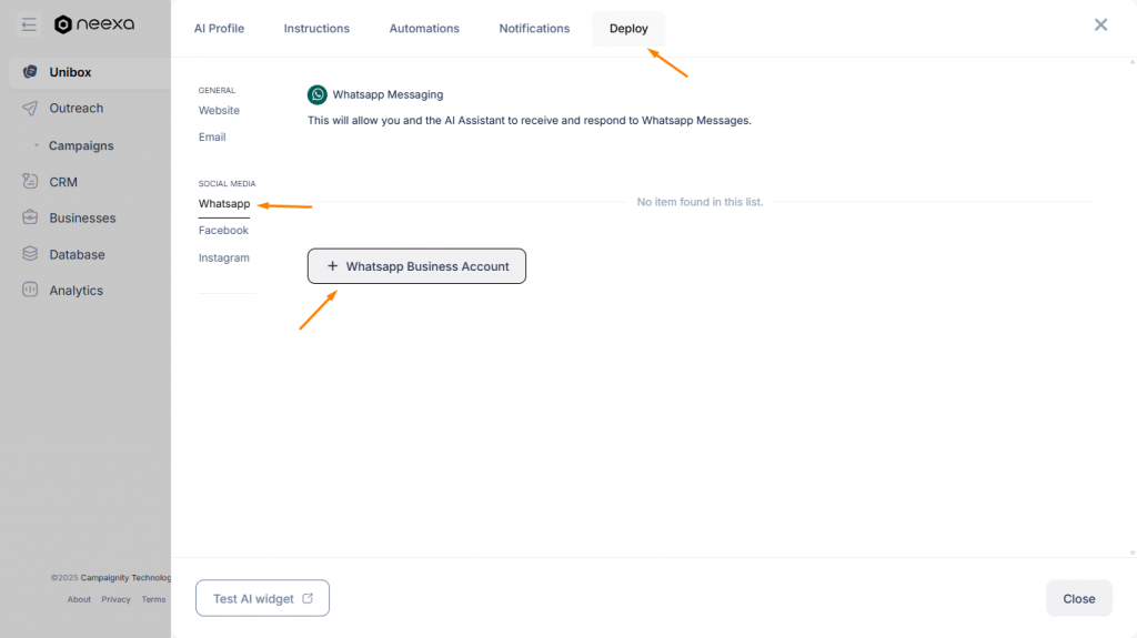 How to connect whatsapp business account to Neexa