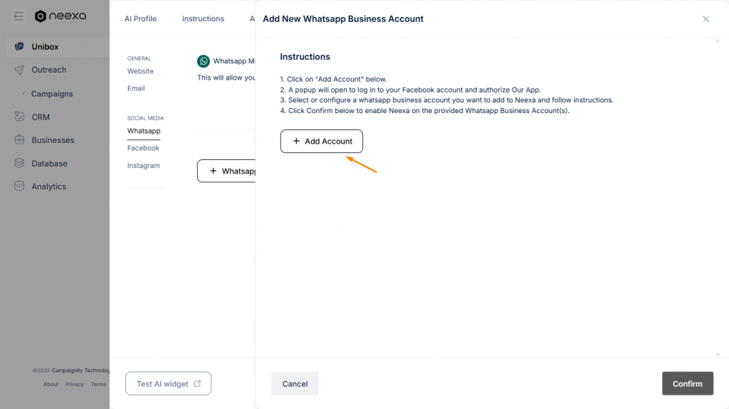 How to connect WhatsApp business account to Neexa