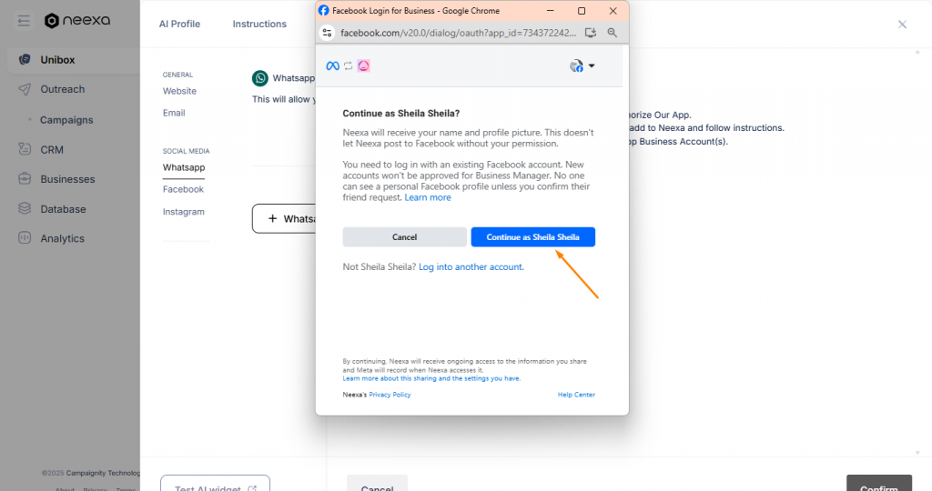 How to connect WhatsApp business account to Neexa