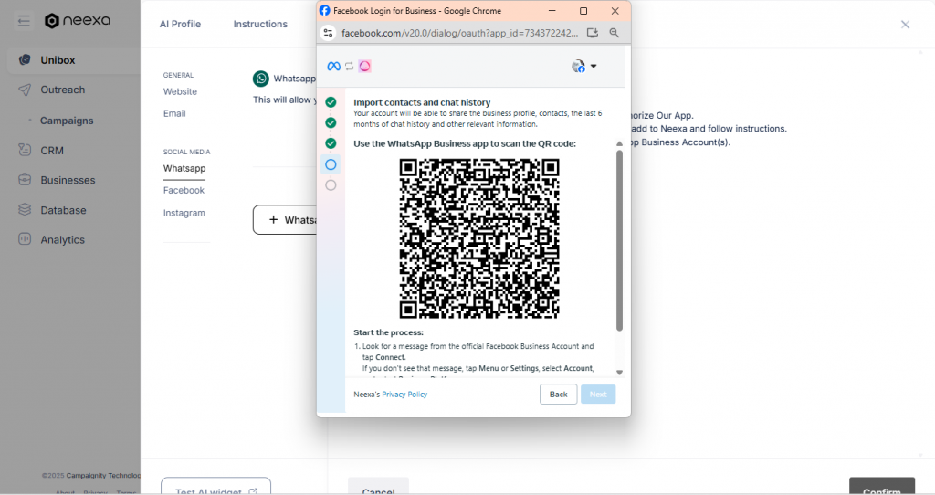 How to connect WhatsApp business account to Neexa
