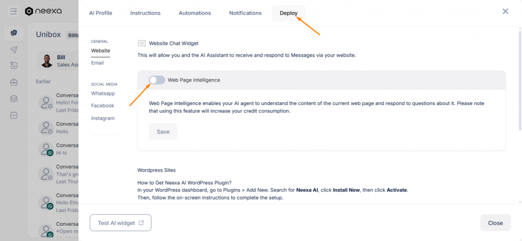Neexa Web Intelligence feature