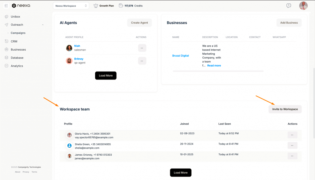 inviting team members to workspace