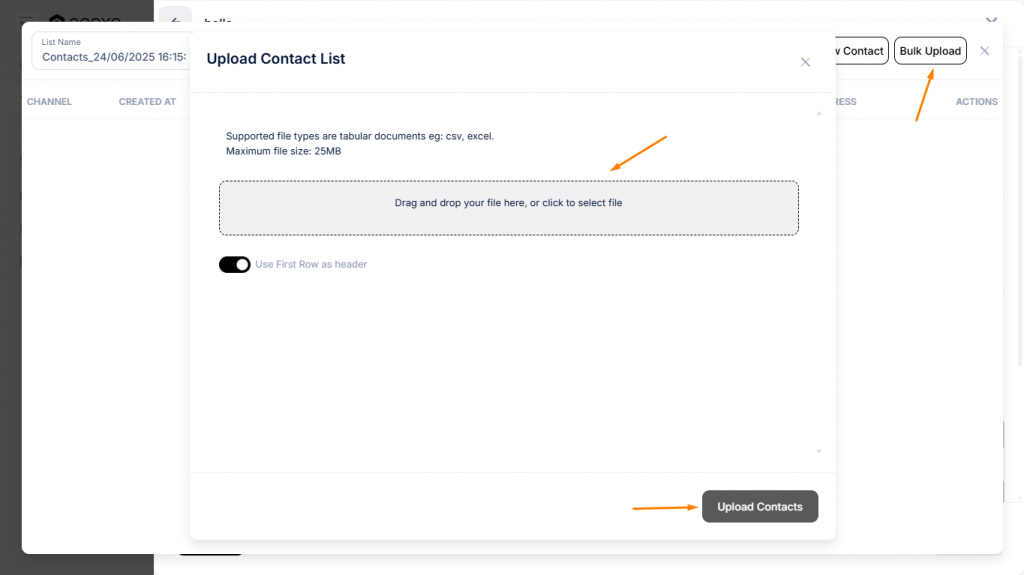 upload contacts in Neexa