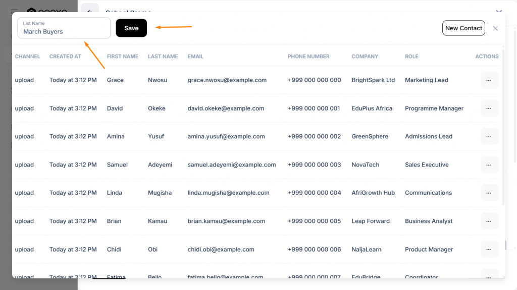 Saving contact list in Neexa